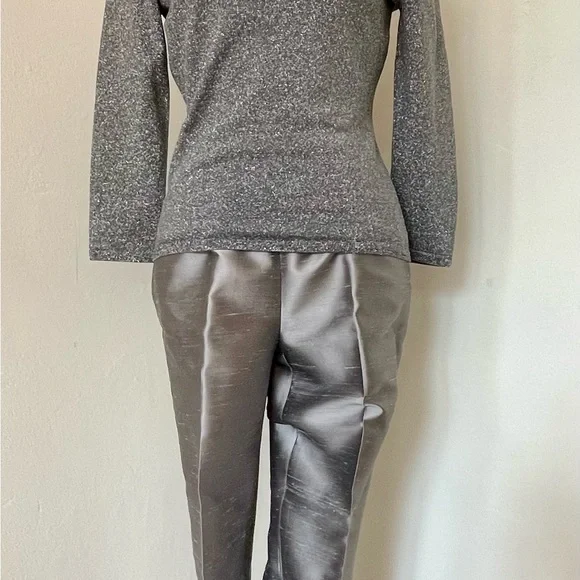 Stunning Ann Taylor Metallic Gray Women's Sweater/Silk Pants Set Size: XS 2P - Picture 4 of 17